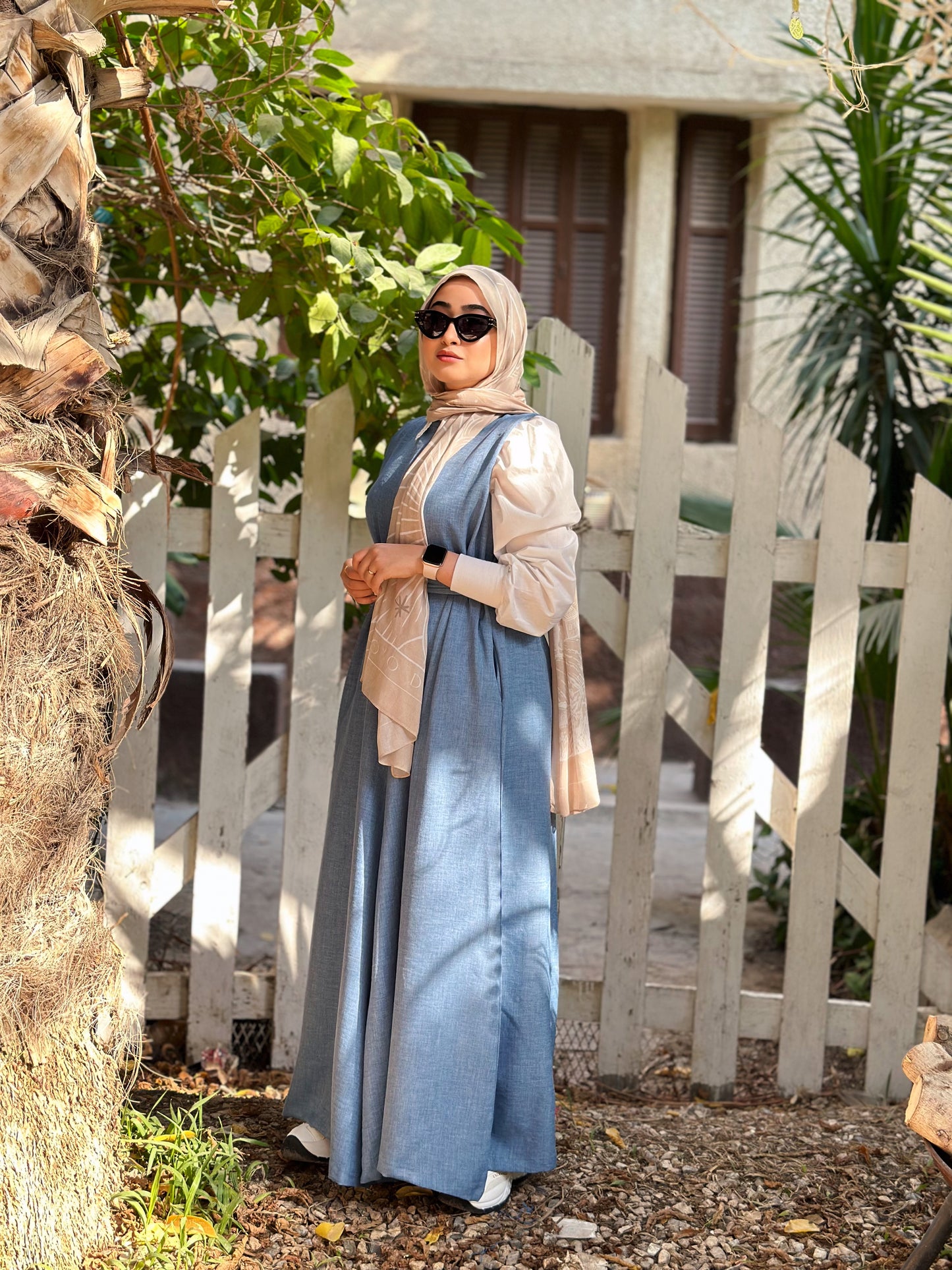 Sleeveless Linen jumpsuit in Denim blue